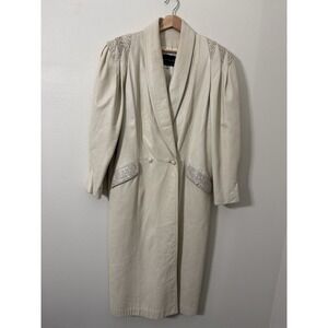 Vintage 1980s Georgia's‎ Fur Salon Leather Coat w/ Snakeskin Trim – Ivory M